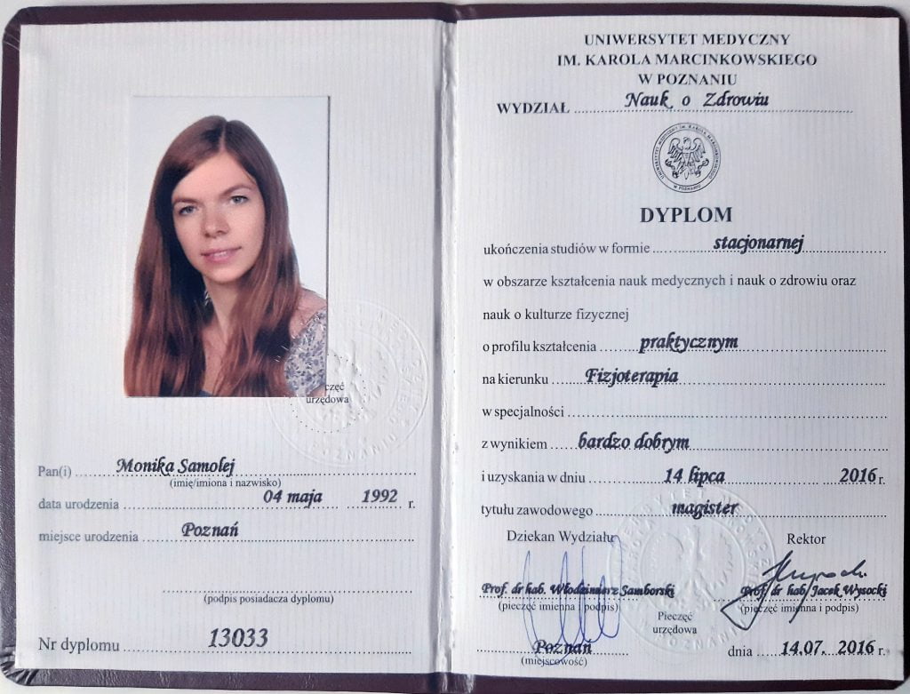 Skan dyplomu magistra fizjoterapii