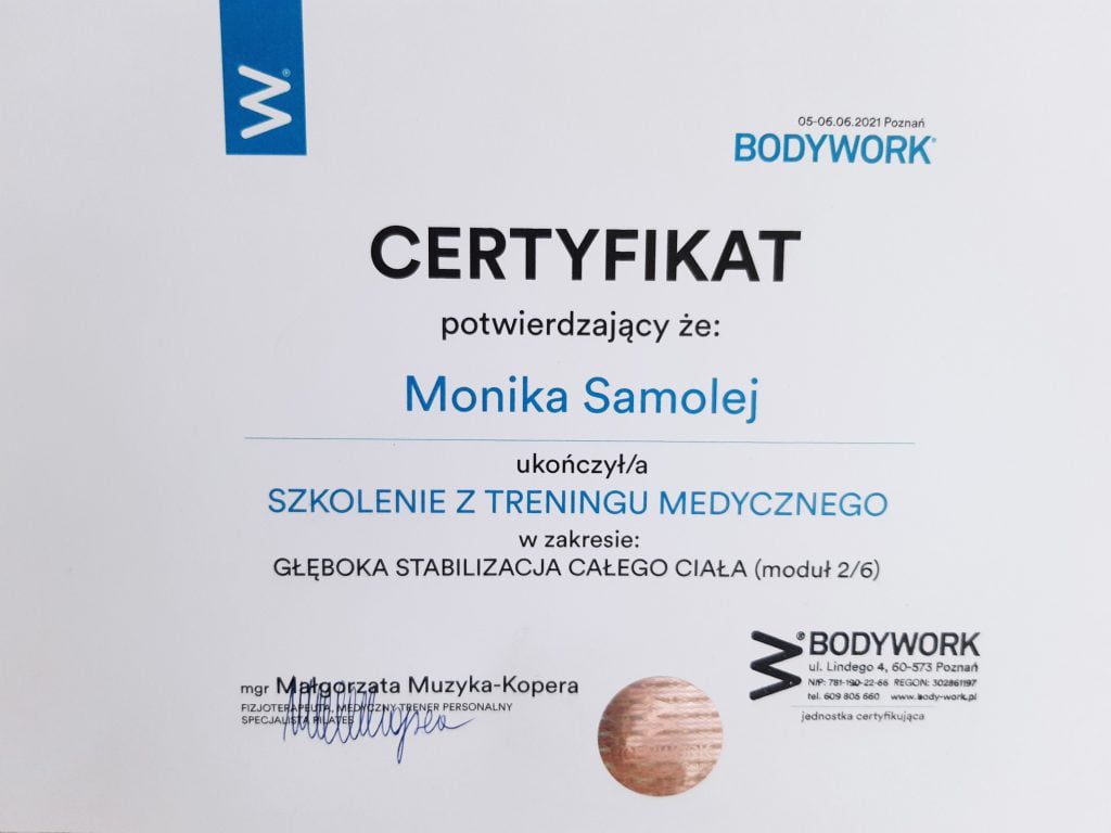 Certyfikat - gleboka stabilizacja całego ciala