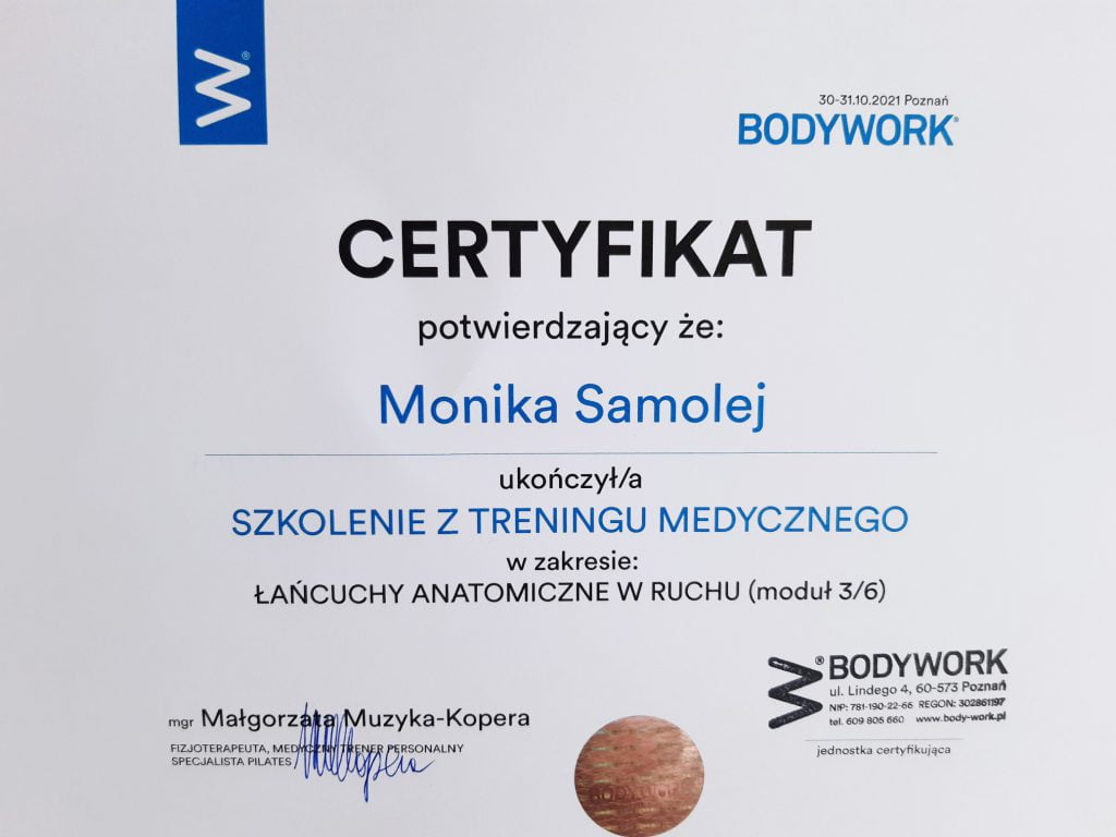 Certyfikat - łańcuchy anatomiczne w ruchu