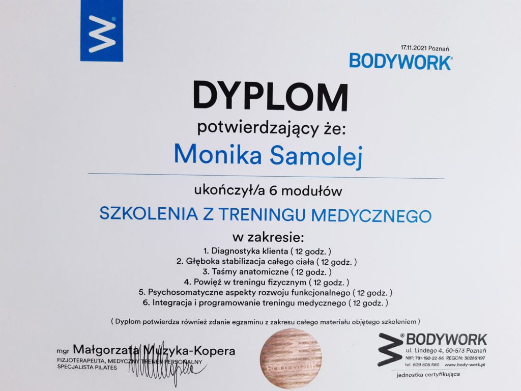 Dyplom ukończenia treningu medycznego